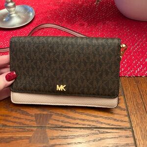 Michael Kors Brown and Cream Crossbody Wallet Bag